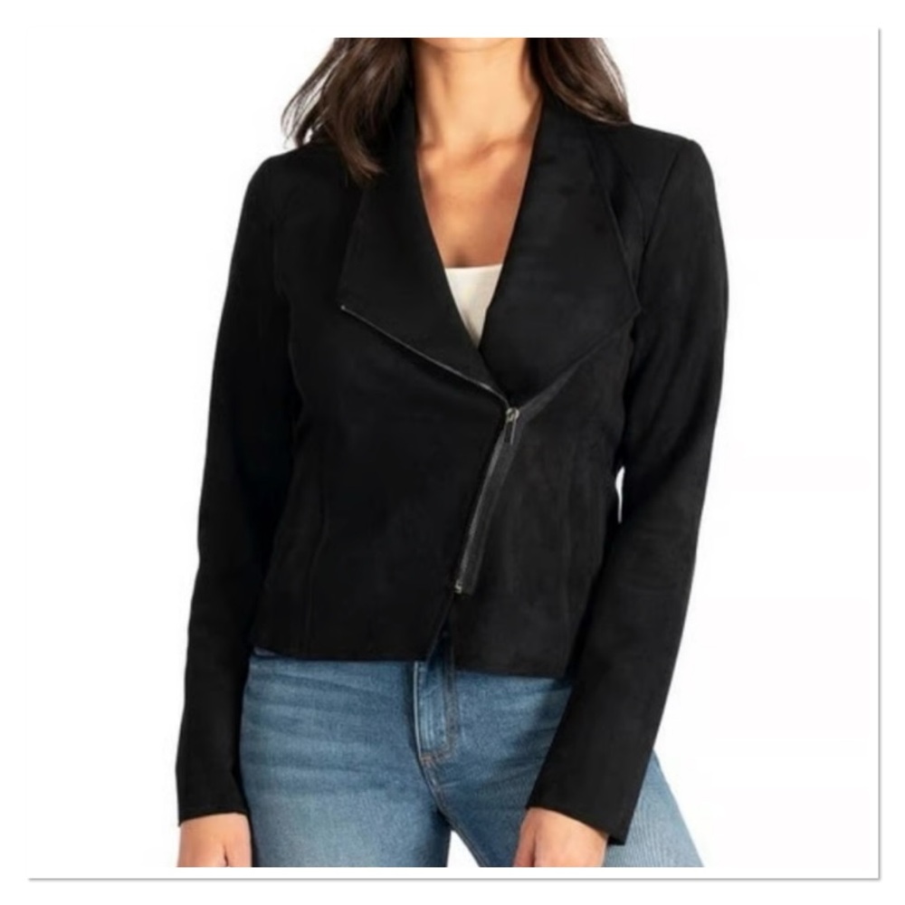 FATE Black Faux Suede Cropped Moto Jacket